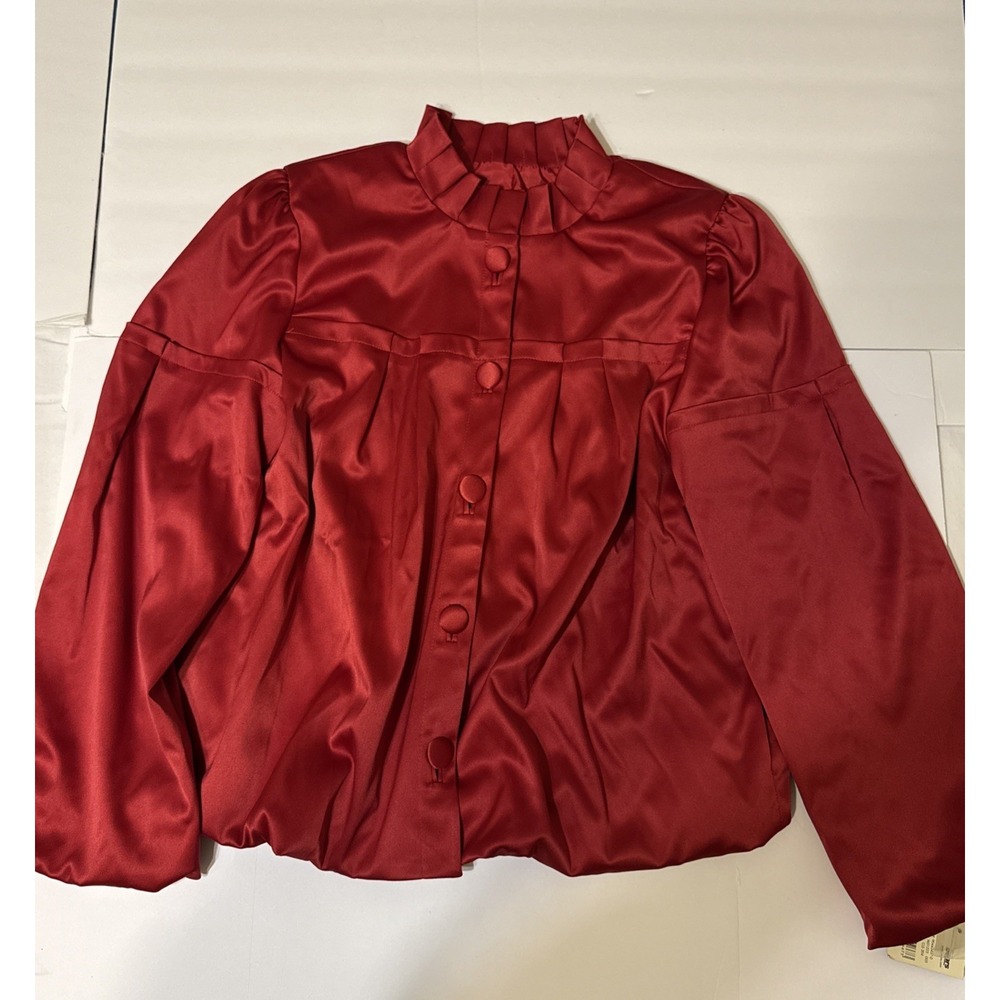 NWT Vintage Apostrophe Red Satin‎ Balloon Sleeve Jacket - Size Medium  Sears